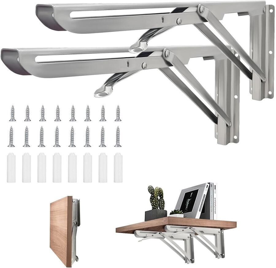 Azomor Opvouwbare metalen houder voor tafelbladen en planken ruimtebesparend ontwerp