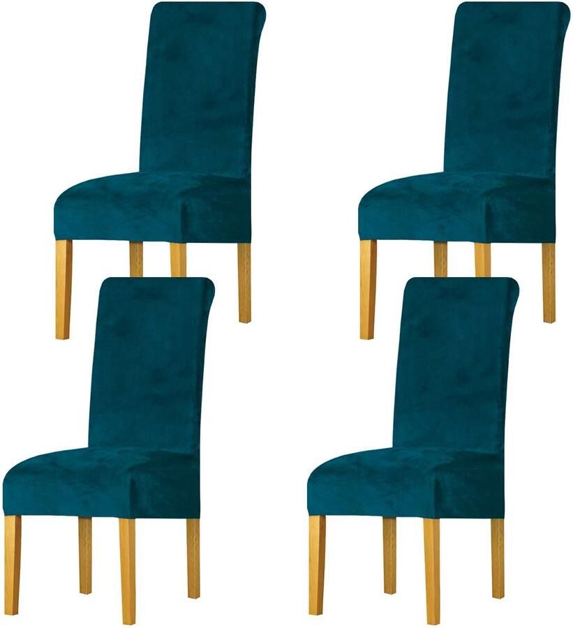 Azomor Rekbare Fluwelen Stoelhoezen voor Eetkamerstoelen in Blauwgroen Set van 4