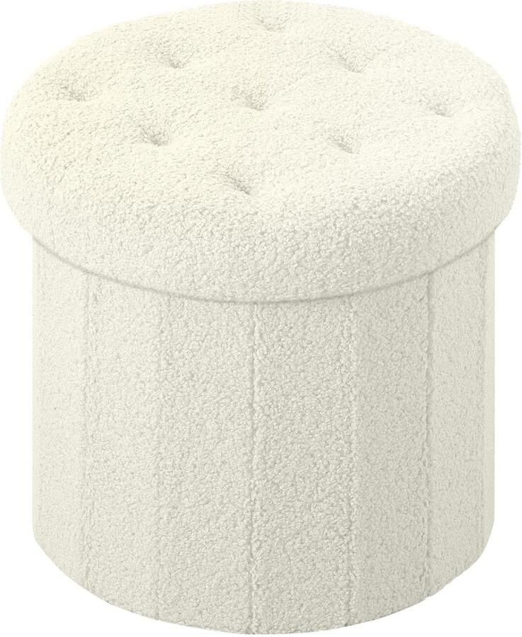 Azomor Ronde poef met opbergruimte en zachte teddystof voor elk interieur