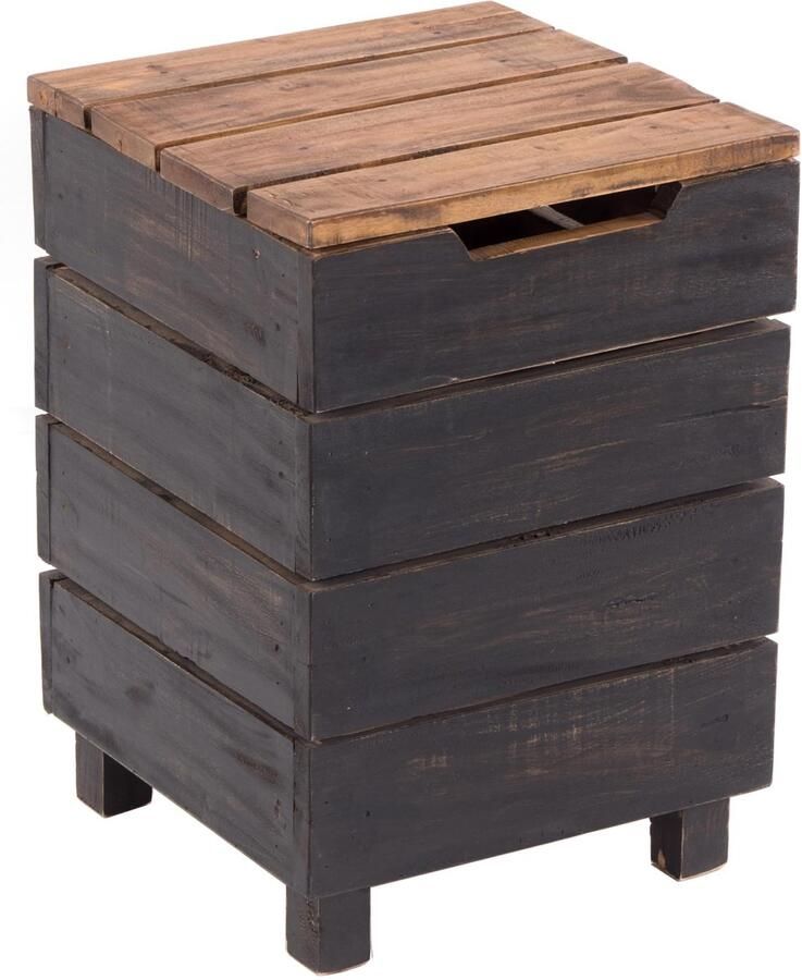 Azomor Rustieke houten opbergkruk met opklapbare deksel van gerecycled hout