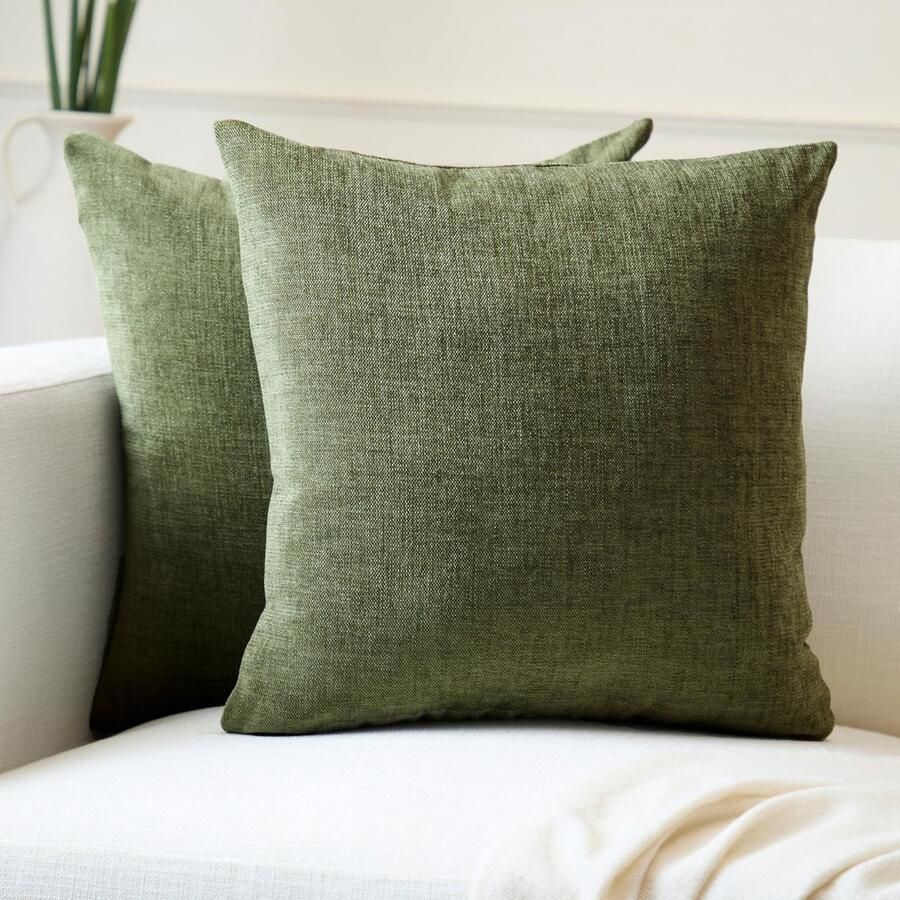 Azomor Set van 2 decoratieve kussenhoezen van chenille voor bank en huis