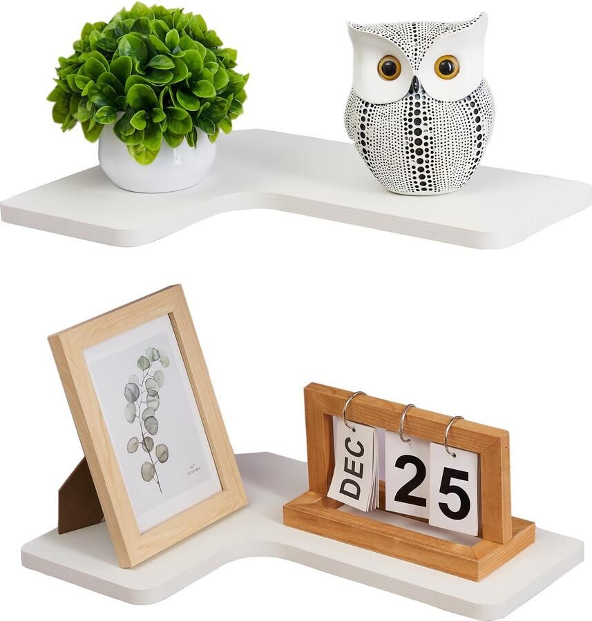 Azomor Set van 2 moderne L-vormige hoekplanken voor veelzijdige wanddecoratie