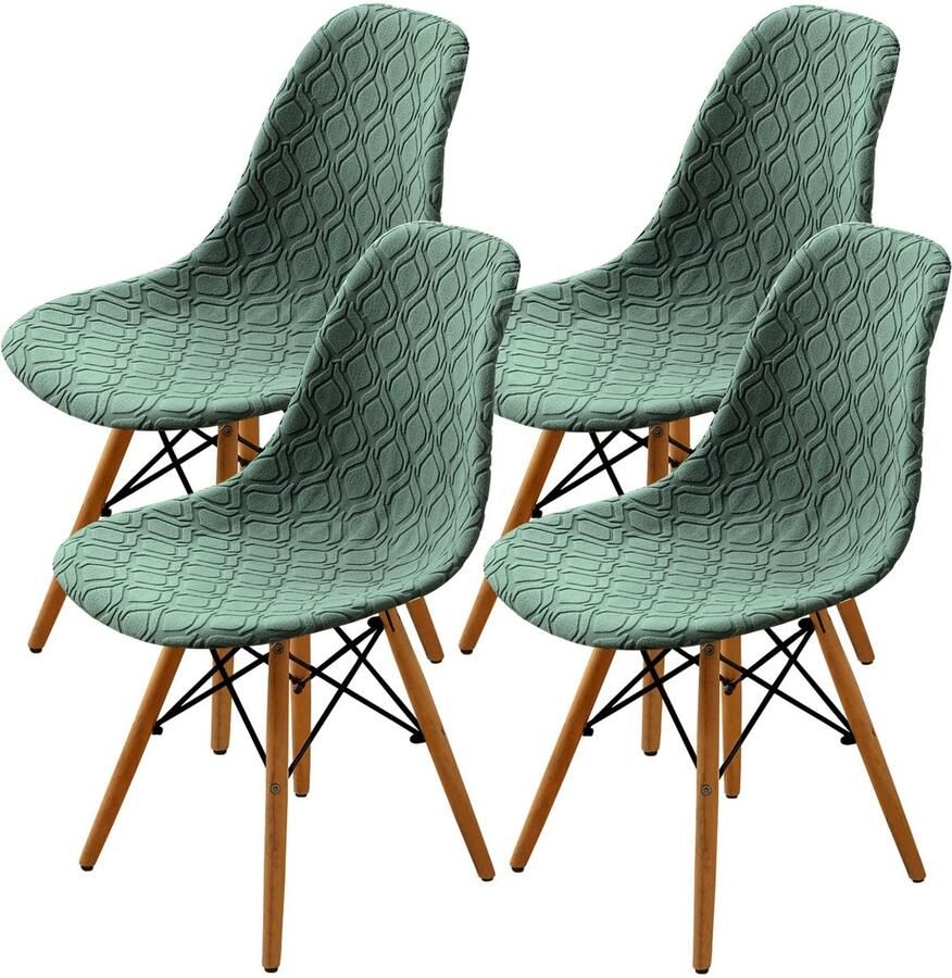 Azomor Set van 4 elastische bonengroene stoelhoezen voor eetkamerstoelen