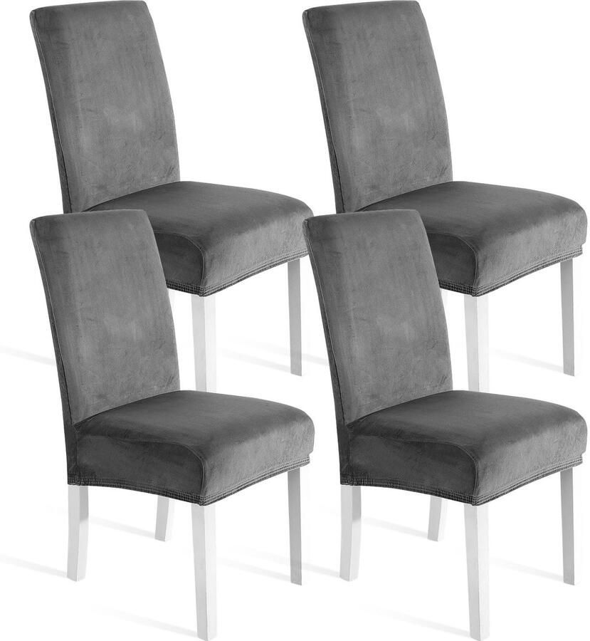 Azomor Set van 4 rekbare fluwelen stoelhoezen voor interieurstijlen