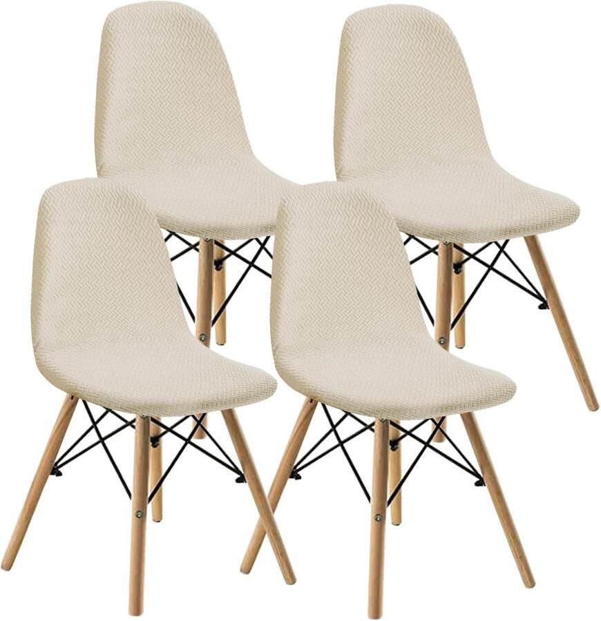 Azomor Set van 4 stijlvolle stoelhoezen voor moderne eetkamerstoelen in beige kleur
