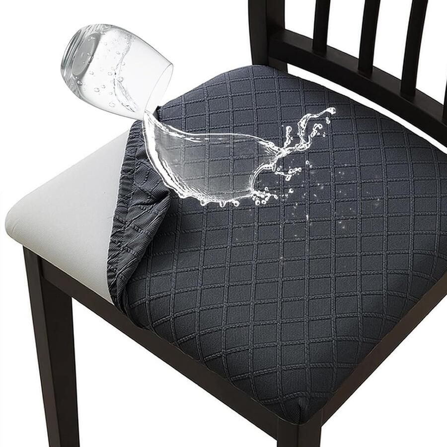 Azomor Set van 6 waterafstotende jacquard stoelhoezen voor eetkamerstoelen