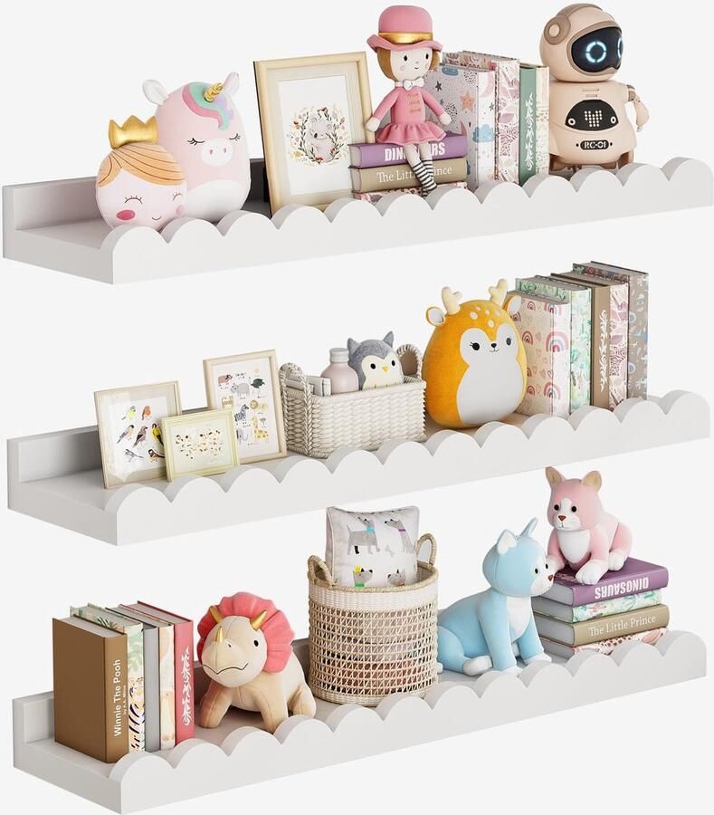 Azomor Set van drie decoratieve houten wandplanken voor elke ruimte in huis