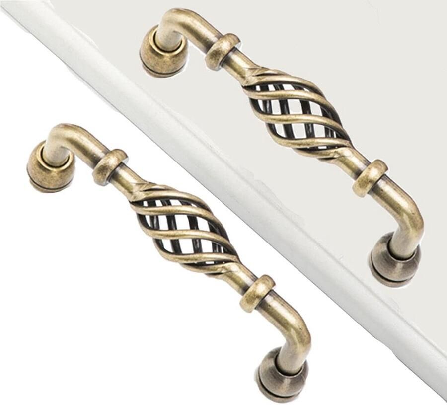 Azomor Set van Twee Antieke Deurgrepen met Vogelkooi Ontwerp voor Kasten en Laden