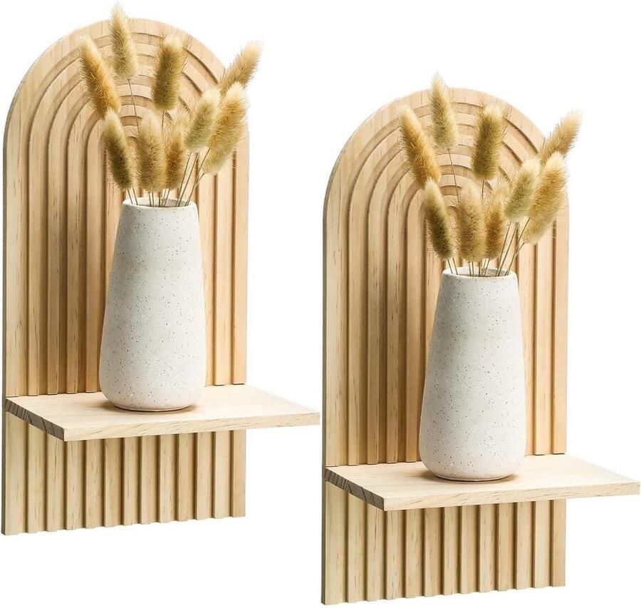 Azomor Set van twee bohemian wandplanken in natuurlijke houtkleur voor decoratie