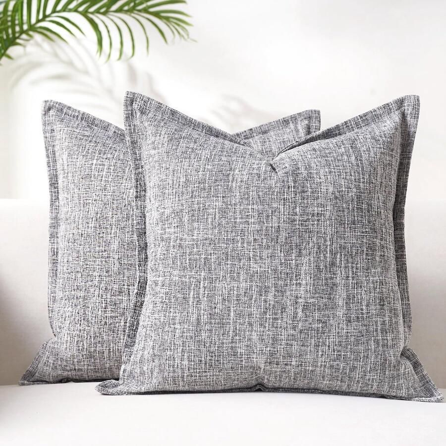 Azomor Set van twee decoratieve kussenhoezen voor bank en slaapkamer in linnenlook