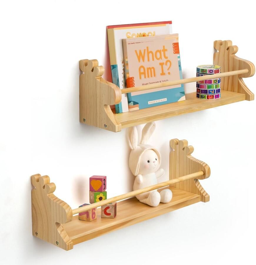 Azomor Set van twee houten wandrekken voor kinderkamer en studeerkamer