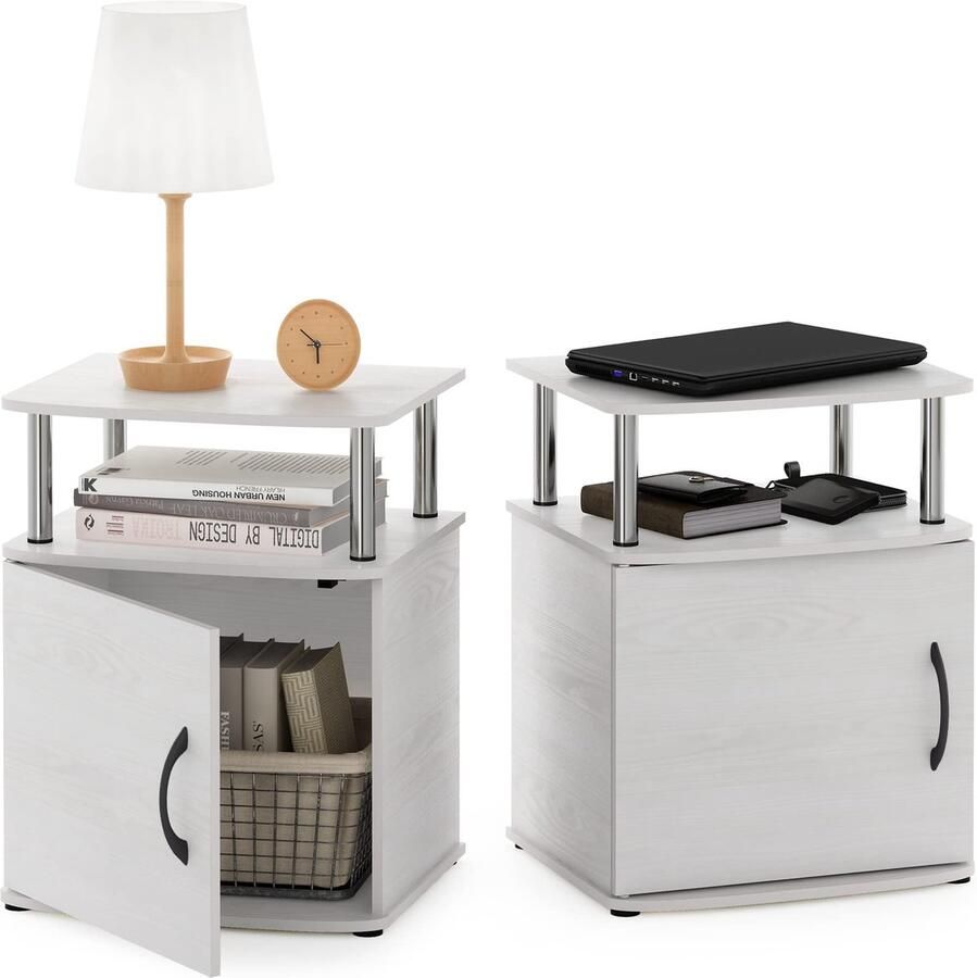 Azomor Set van twee stijlvolle bijzettafels met open en gesloten opbergruimte