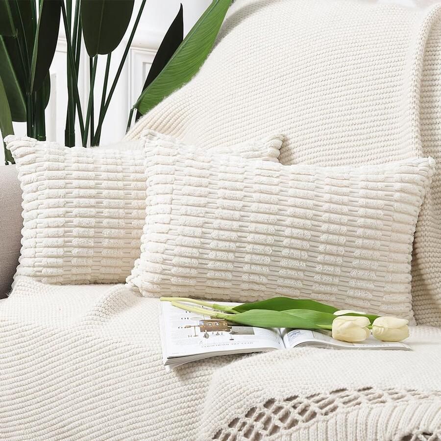 Azomor Set van twee zachte gestreepte kussenhoezen voor bank en slaapkamer
