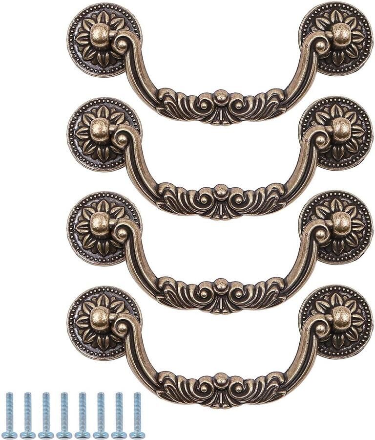 Azomor Set van vier antiekbronzen kastgrepen voor ladekasten en kasten
