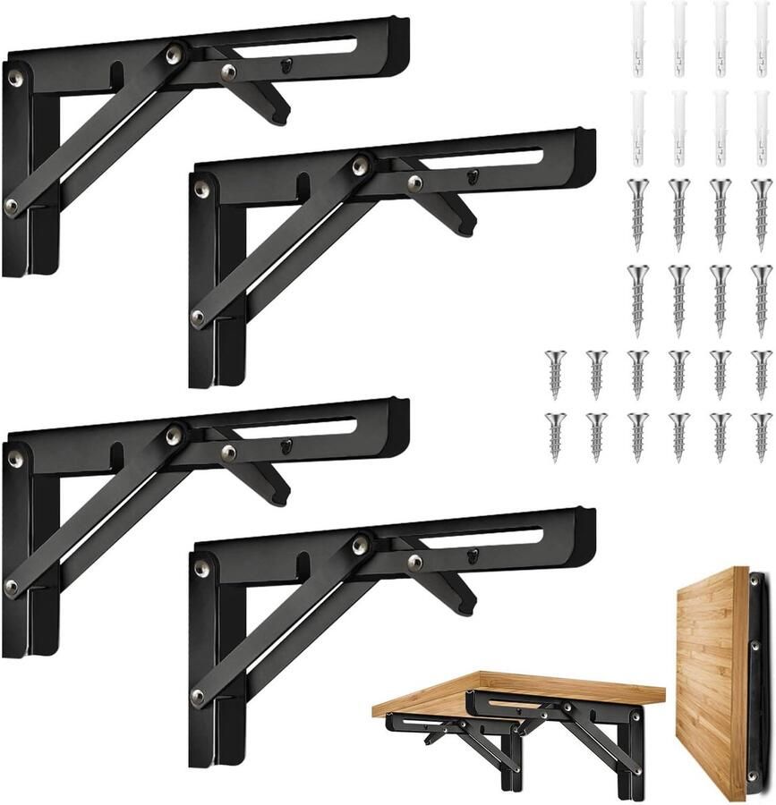 Azomor Set van vier multifunctionele wandklapconsoles voor stevige en ruimtebesparende planken