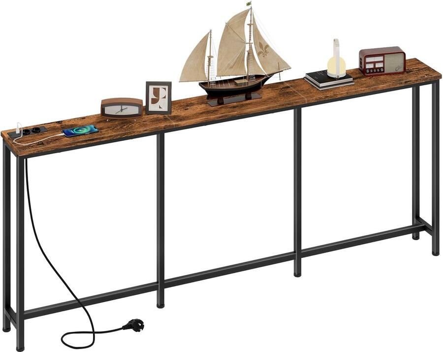 Azomor Smalle en stijlvolle consoletafel met oplaadpunten voor woonkamer en hal