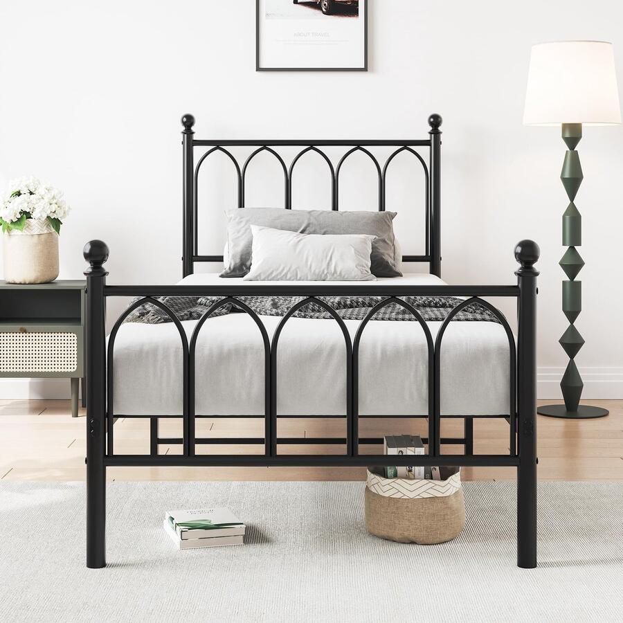 Azomor Stabiel en ruimtebesparend metalen bedframe met hoofd- en voetbord 90x200 cm