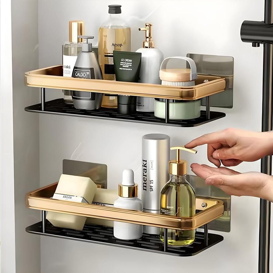 Azomor Stijlvolle en Roestvrije Badkamerplank met Eenvoudige Installatie in Goud-Zwart