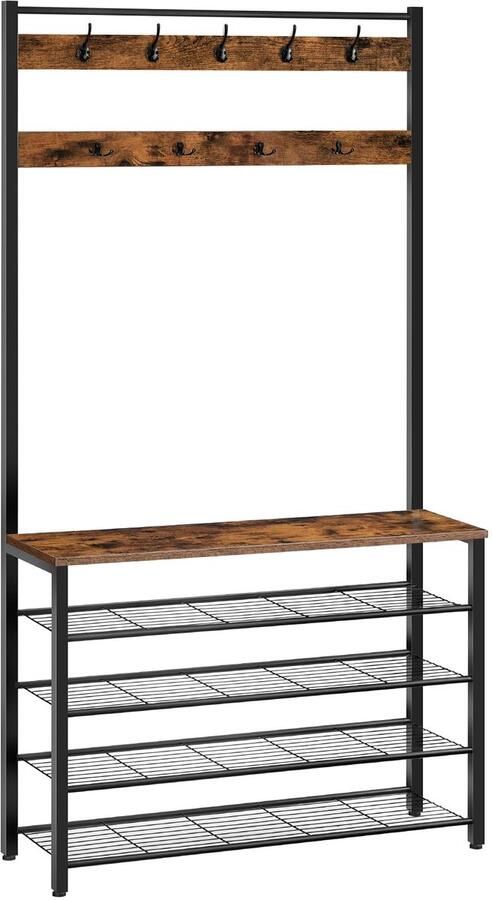 Azomor Stijlvolle kapstok met schoenenrek en 9 haken voor een georganiseerde hal