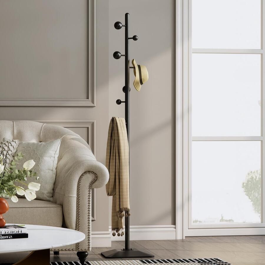 Azomor Stijlvolle zwarte metalen kapstok met geometrische basis en zeven haken