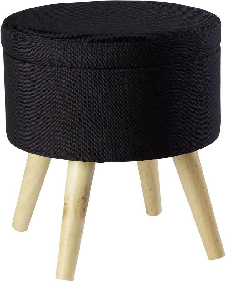 Azomor Stijlvolle zwarte poef met opbergruimte en houten poten voor elke kamer