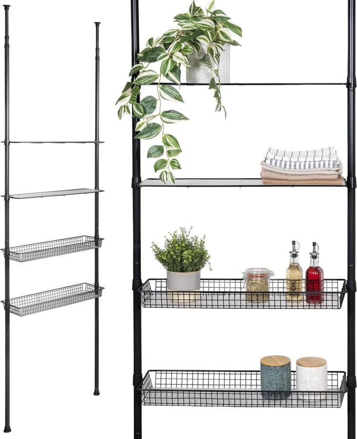 Azomor Telescopisch Rek met Verstelbare Hoogte en Twee Praktische Opbergmanden