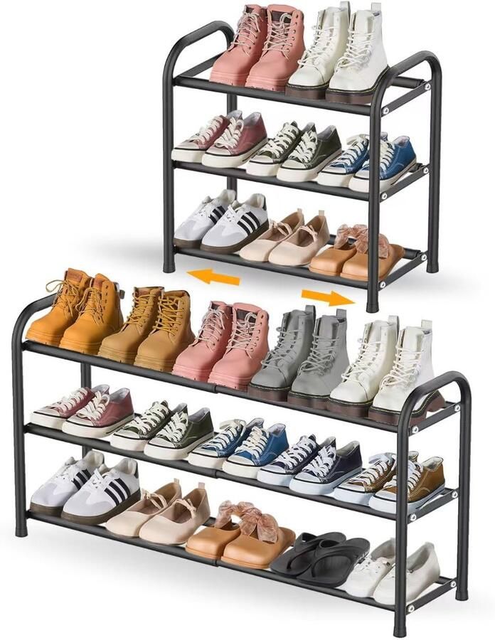Azomor Verstelbaar en ruimtebesparend schoenenrek voor smalle ruimtes met 3 niveaus