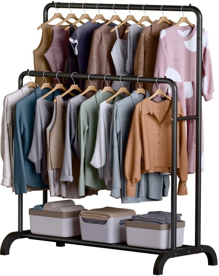Azomor Verstelbaar kledingrek met dubbele stang en schoenenrek voor ruimtes