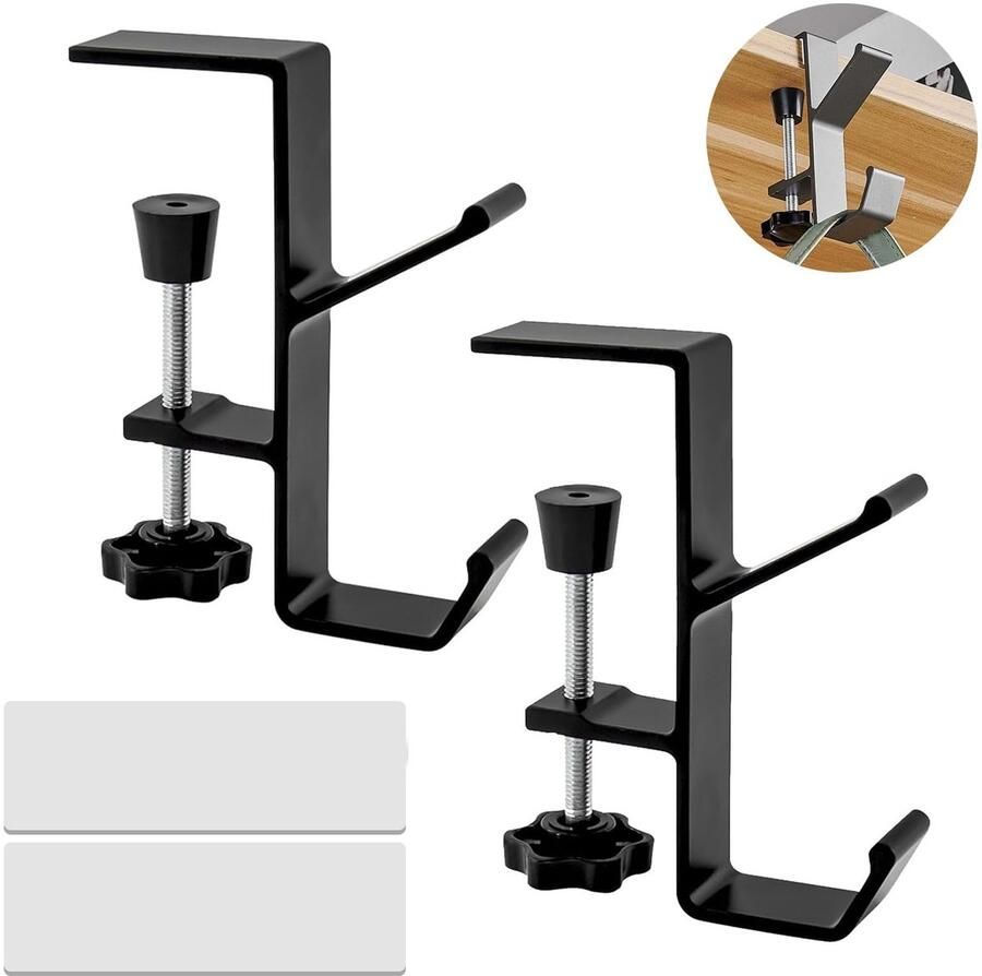 Azomor Verstelbare dubbele tashaken voor bureau en tafel met multifunctioneel ontwerp