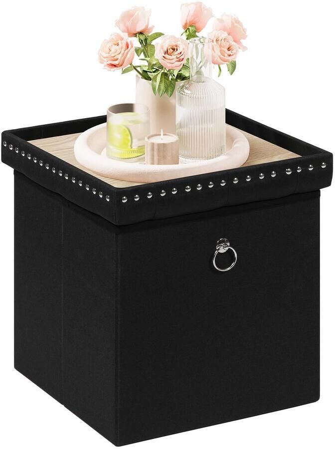 Azomor Vierkante opbergpoef met deksel en zitcomfort voor elke kamer