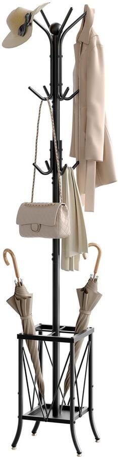 Azomor Vrijstaande kapstok met parapluhouder en 12 haken voor hal en kantoor