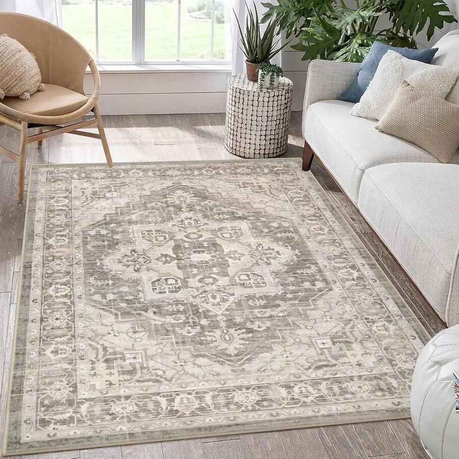 Azomor Waschbare retro boho vloerkleed met antislip voor woonkamer en kantoor