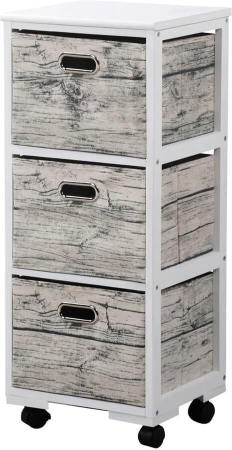 Azomor Witte opbergkast met drie textielboxen en wieltjes voor flexibel gebruik