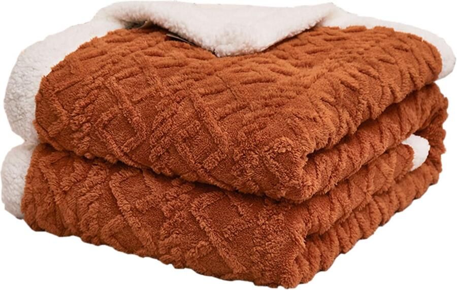 Azomor Zachte en warme sherpa deken voor bank of bed in karamelkleur