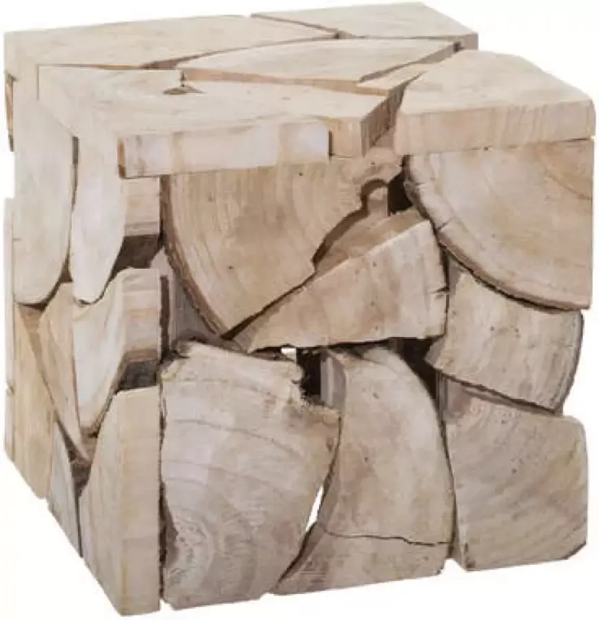 B-home-interieur.be Poef krukje houten vierkant 30cm lengte 30 x breedte 30 x hoogte 30 cm