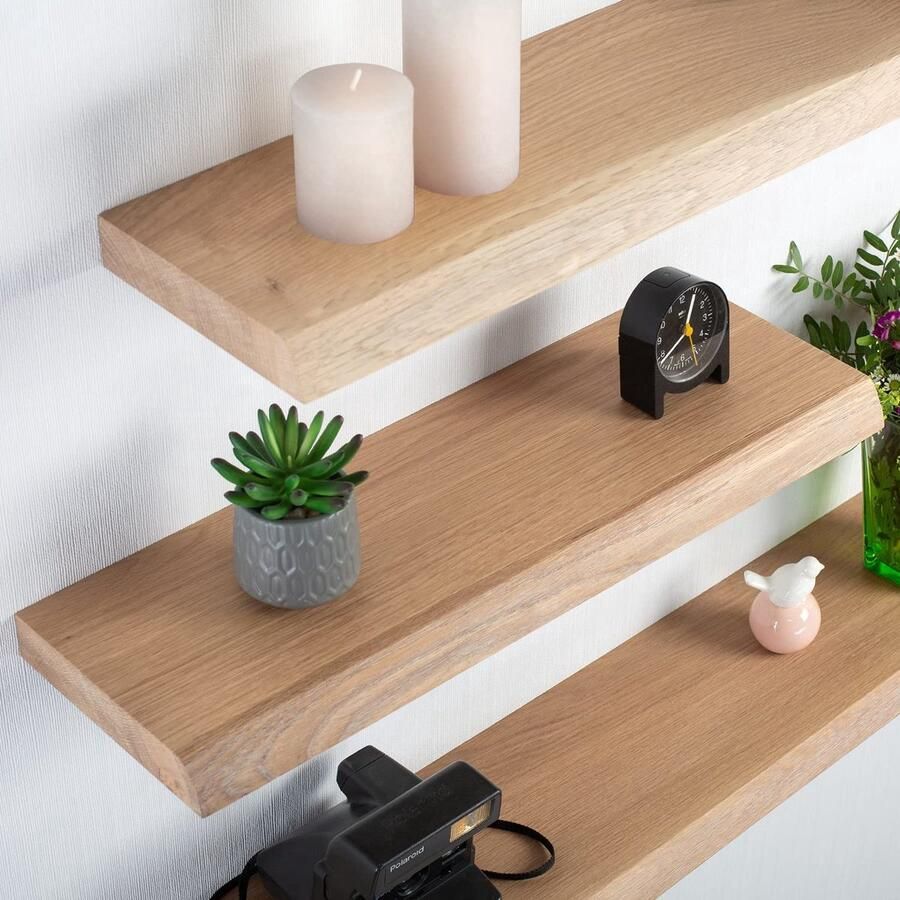 B-home-interieur.be Wandplank zwevend eiken boomstam 40 x 20 cm Eikenhouten wandplank Zwevende wandplank Fotoplank