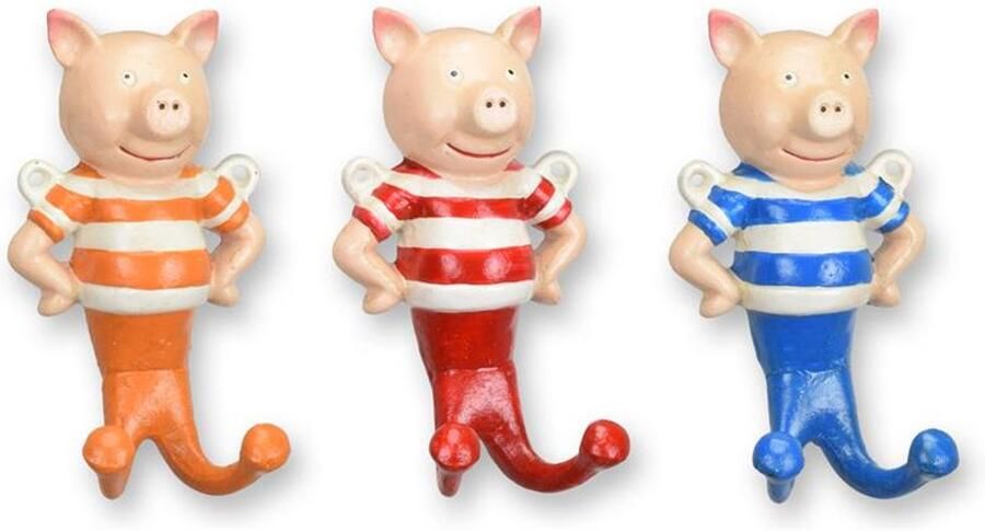 Kapstokhaak set van 3 varkens – gietijzeren wandhaken in dierenvorm – rustieke muurdecoratie voor hal keuken of boerderijstijl interieur