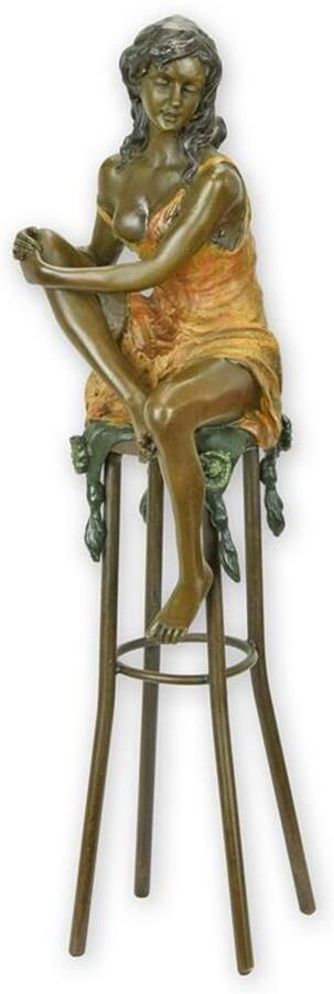 Baakman Bronzen beeld Dame op barkruk sculptuur 26 cm hoog