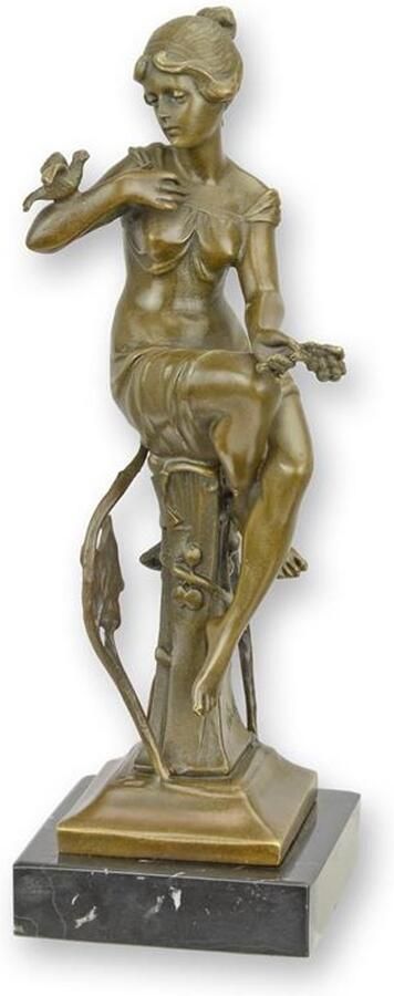 Baakman Bronzen beeld Dame op kruk Natuur schoon 22 5 cm hoog