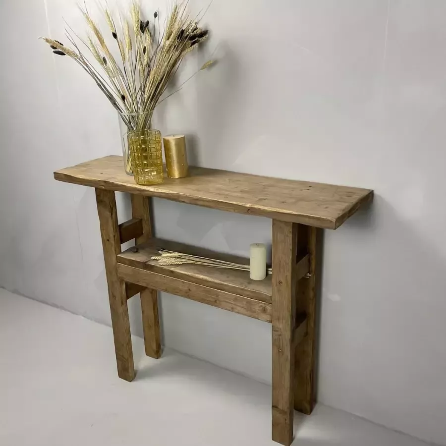 Baan Woods Sidetable Wandtafel Robuust Hout Bruin 100x28x80