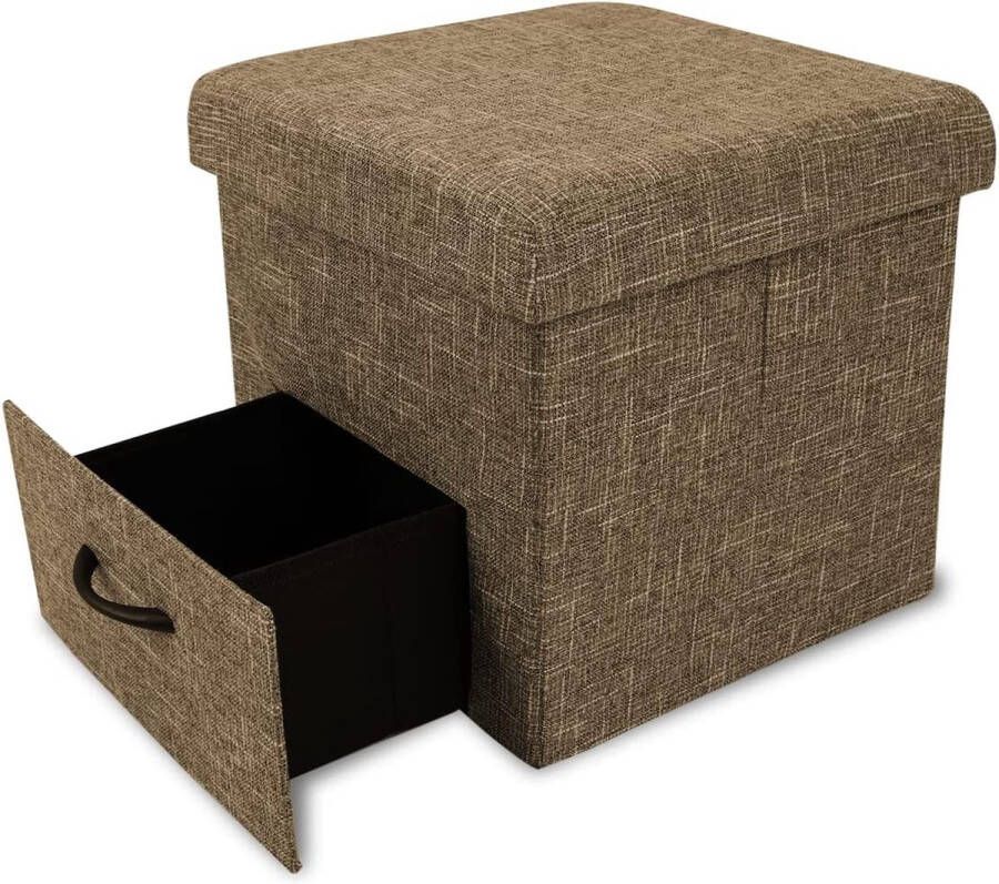 Babion opvouwbare stoffen kruk met lade kleine opbergkubus voetenbank voor woonkamer slaapkamer ruimtebesparend grote capaciteit 45 cm bruin