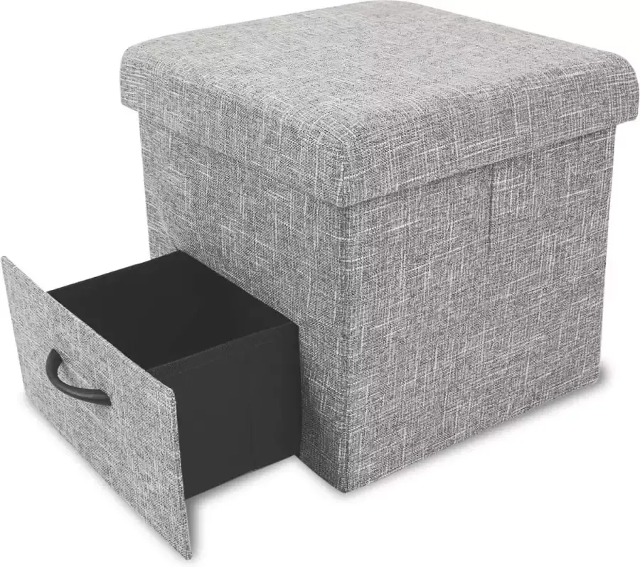 Babion opvouwbare stoffen kruk met lade kleine opbergkubus voetenbank voor woonkamer slaapkamer ruimtebesparend grote capaciteit 15 inch lichtgrijs - Foto 2