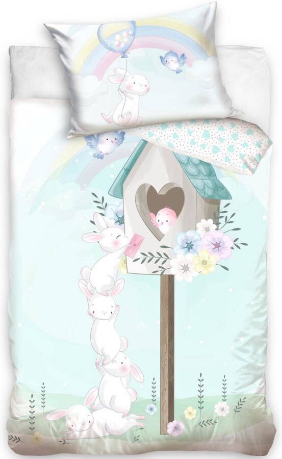 Baby dekbedovertrek Vrolijk baby katoen dekbedovertrek Konijnen 100x135 (ledikant) hoogwaardig zacht en ademend huidvriendelijk ideaal voor de babykamer