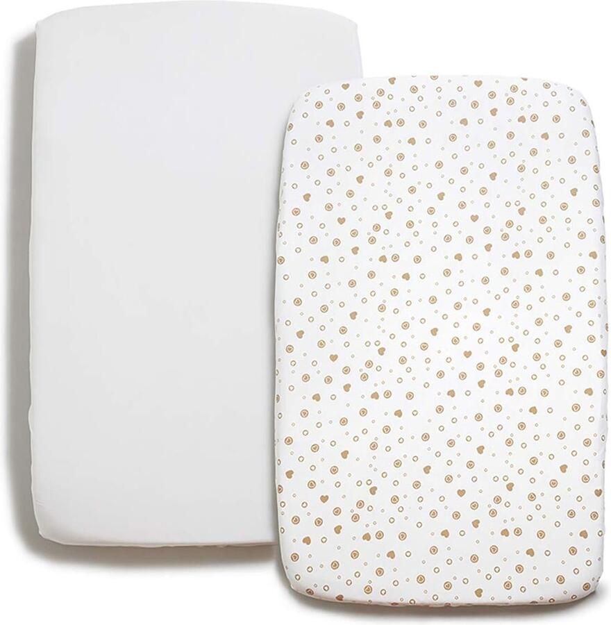 Baby Jean 2-delige Beddengoed Set 70x140 Hoeslakens 100% Katoen voor Juniorbed of Groot Ledikant Set van Wit + Wit met Gouden Hartjes en Rondjespatroon Hoeslaken - Foto 3