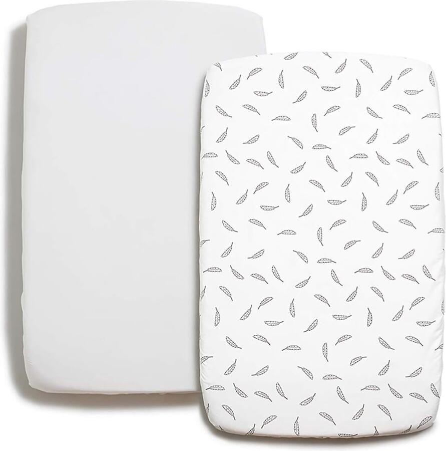 Baby Jean 2-delige Kinderbed Beddengoed Set 70x140 Hoeslakens 100% Katoen voor Ledikant en Kinderbed Set van Wit + Wit met Veren Hoeslaken