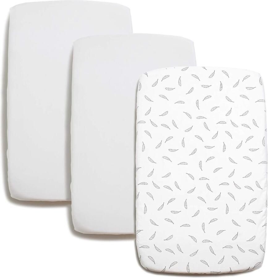 Baby Jean 3-delige Kinderbed Beddengoed Set 70x140 2 Hoeslakens + 1 Matrasbeschermer Hoeslaken 100% Katoen voor Ledikant en Kinderbed Set van Wit + Wit met Veren Hoeslaken