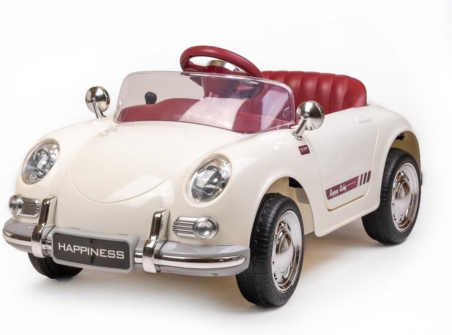 Baby Mix Retro Elektrische Kinderauto Parelwit – Met Afstandsbediening en Muziek