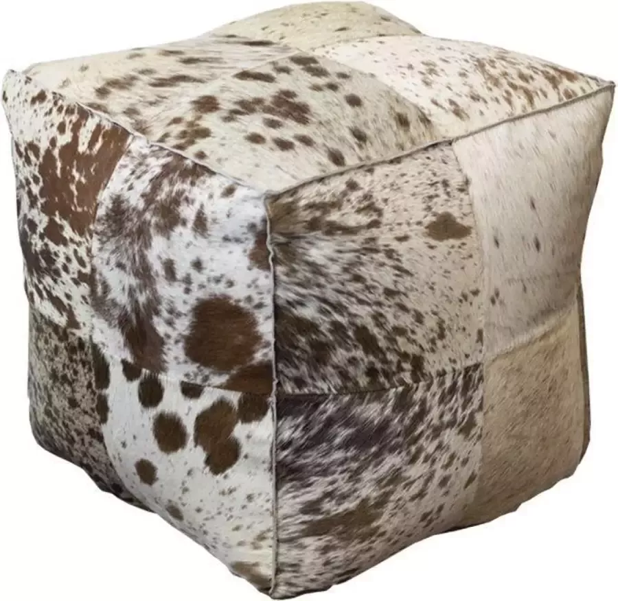 Back2Nature Poef met koehuid bekleding bruin wit