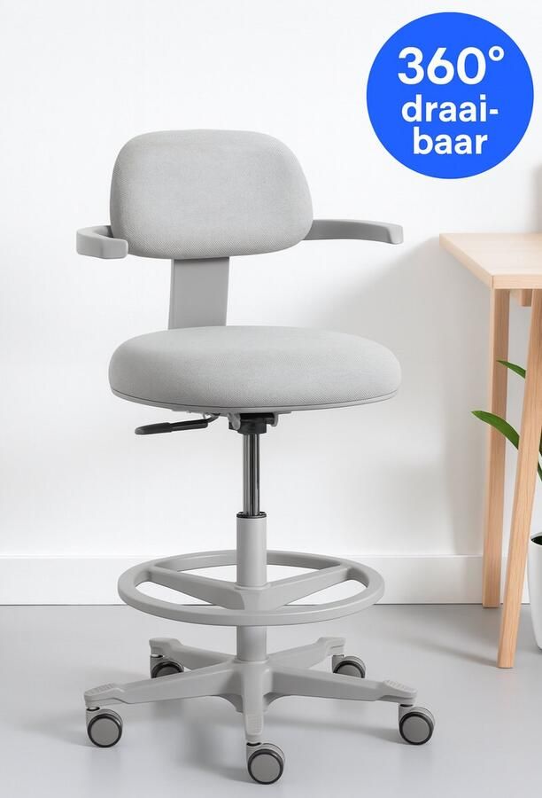 Backerz Ergonomische Werkkruk met Voetsteunring Bureaustoelen voor Volwassenen Volledig Verstelbaar tot 120kg Office Chair Gamestoel Wit