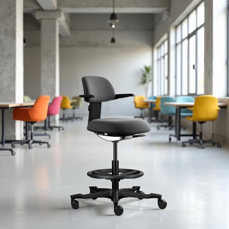 Backerz Ergonomische Werkkruk met Voetsteunring Bureaustoelen voor Volwassenen Volledig Verstelbaar tot 120kg Office Chair Gamestoel Zwart